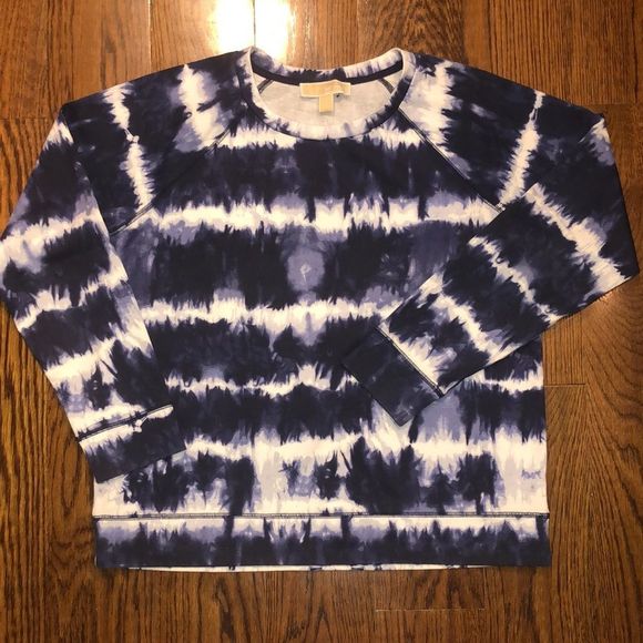 MICHAEL KORS Women’s Navy White Tie Dye Pullover Long Sleeve Crewneck Top Sz MD - Picture 14 of 14